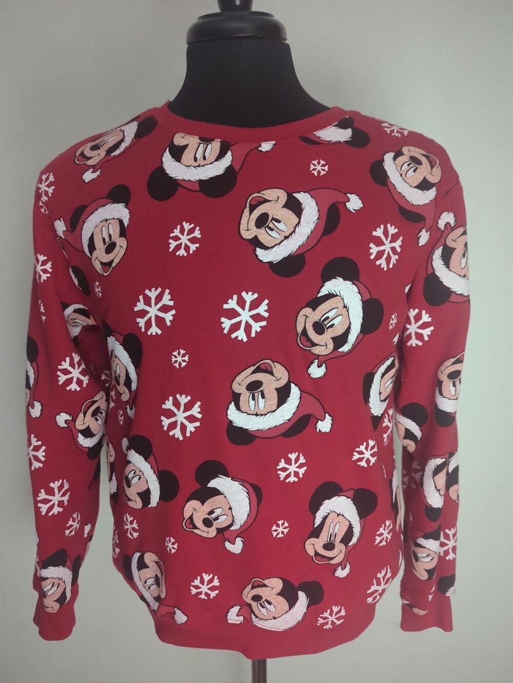 MICKEY MOUSE W/SANTA HAT DISNEY LONG SLEEVE RED SWEATSHIRT SIZE XL
